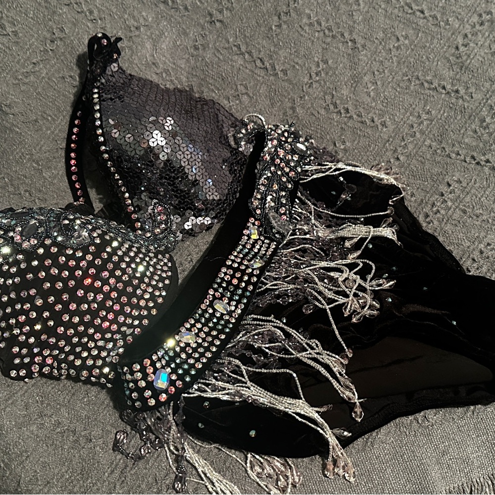 Black Sequin and Rhinestone two piece dance costume
